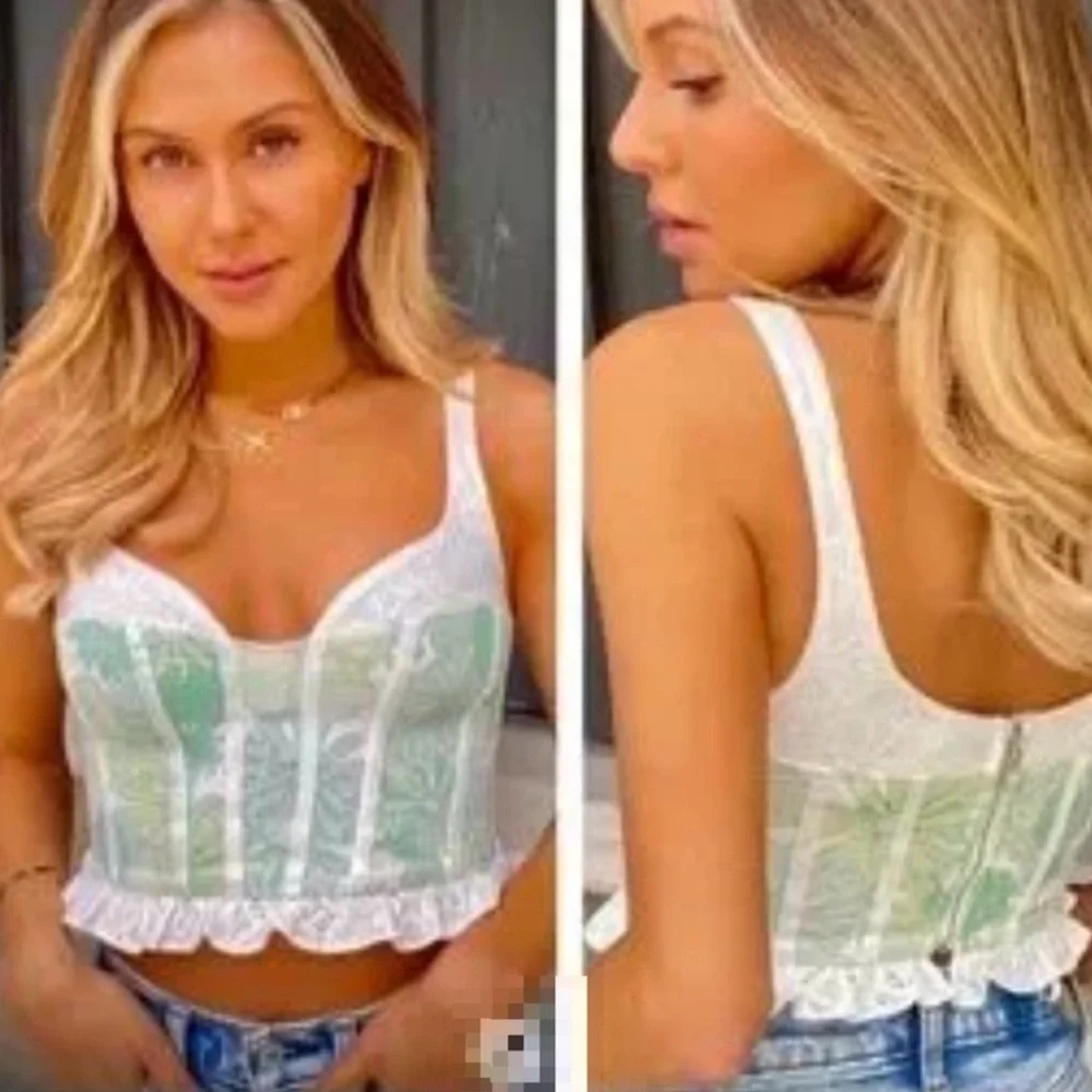 For Love & Lemons Peyton Floral Eyelet Lace Trim Structured Bustier Top Small - Picture 3 of 12